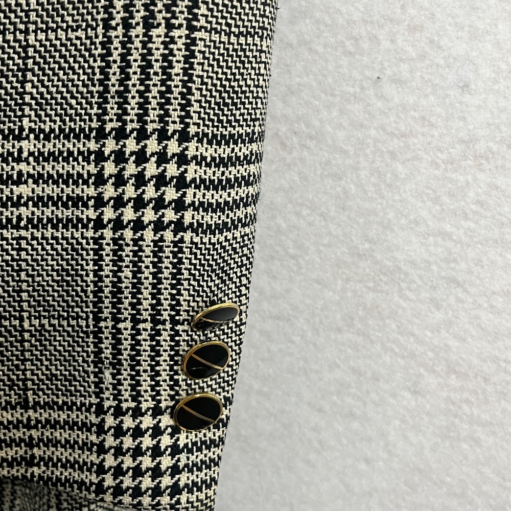 Vintage Bachrach Plaid Blazer 40R 100% Silk Lined Black White Glen Check - Picture 9 of 14